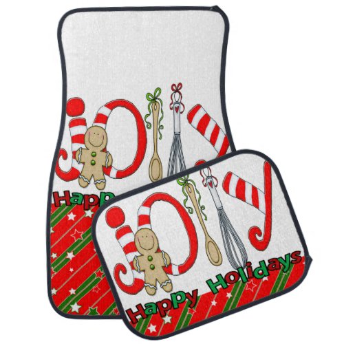 Merry Christmas Gingerbread Green Red Car Mat