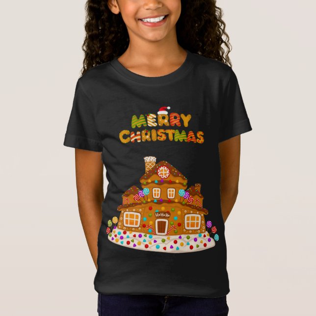 Merry Christmas Gingerbread House Baking Candy Can T-Shirt (Front)
