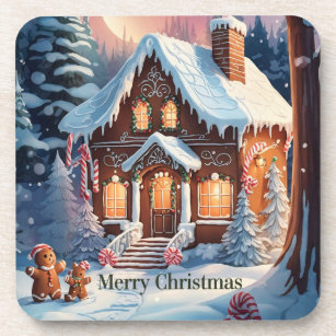 Merry Christmas Gingerbread House  Beverage Coaster