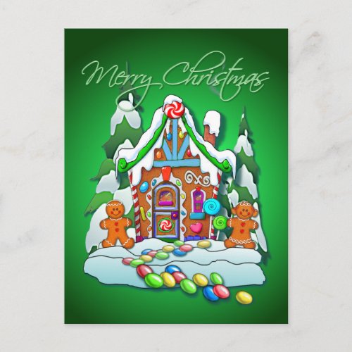 MERRY CHRISTMAS GINGERBREAD HOUSE by SHARON SHARPE Holiday Postcard