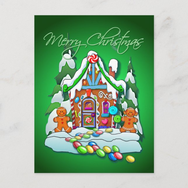 MERRY CHRISTMAS GINGERBREAD HOUSE by SHARON SHARPE Holiday Postcard (Front)