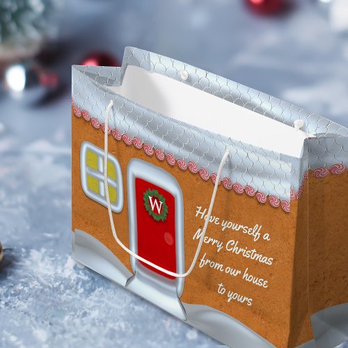 Merry Christmas Gingerbread House Custom Holiday Large Gift Bag