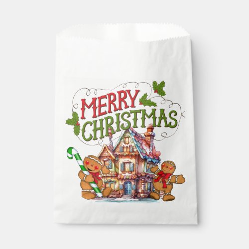 Merry Christmas Gingerbread House Favor Bag