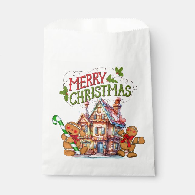 Merry Christmas Gingerbread House Favor Bag (Front)