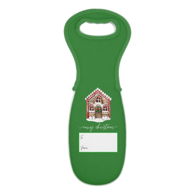 Merry Christmas Gingerbread House Holiday Gift Wine Bag (Front Flat)