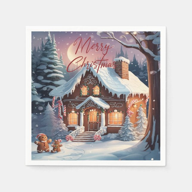 Merry Christmas Gingerbread House Holiday Party  Napkins (Front)