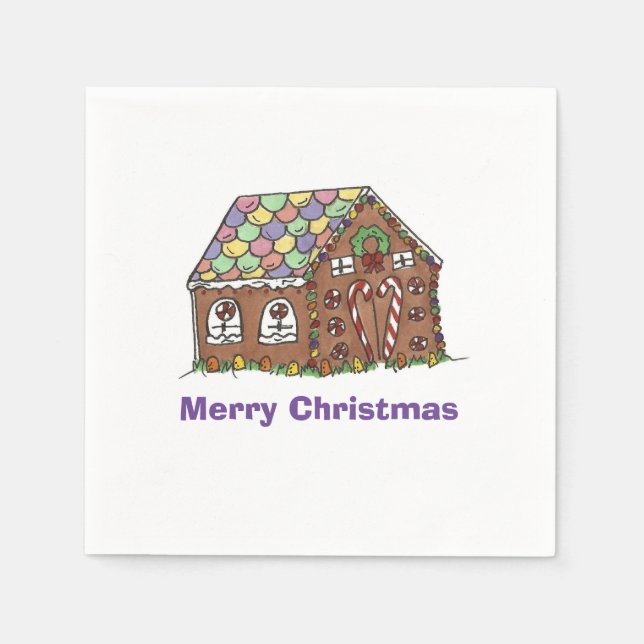 Merry Christmas Gingerbread House Holiday Party Paper Napkins (Front)