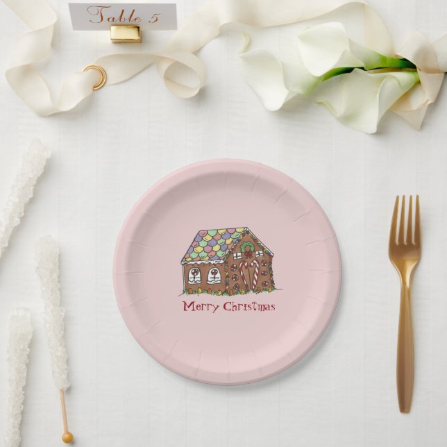 Merry Christmas Gingerbread House Holiday Party Paper Plates (Wedding)