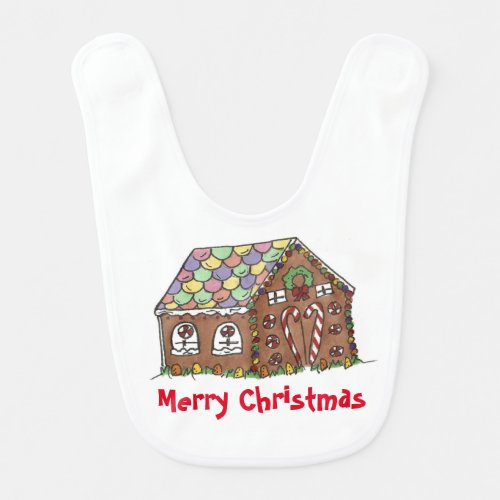 Merry Christmas Gingerbread House Mint Candy Food Bib