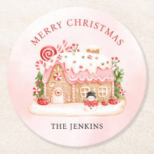 Merry Christmas Gingerbread House Paper Coaster