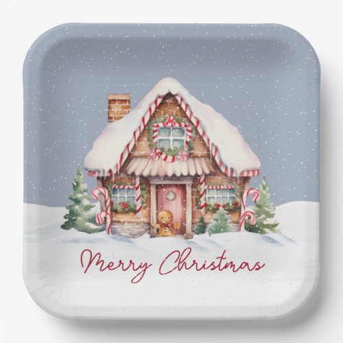 Merry Christmas Gingerbread House Paper Plates