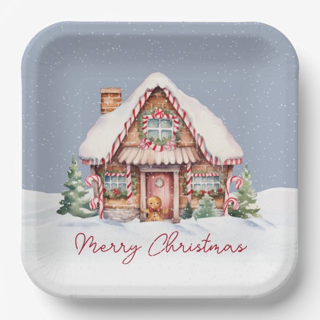 Merry Christmas Gingerbread House Paper Plates (Front)