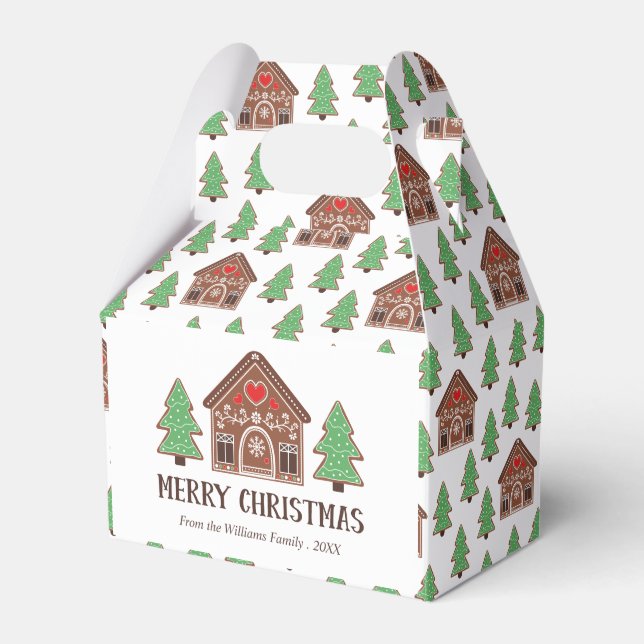 Merry Christmas Gingerbread House & Spruce Trees Favor Boxes (Front Side)