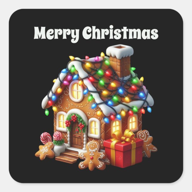Merry Christmas gingerbread house Square Sticker (Front)