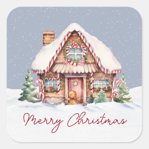 Merry Christmas Gingerbread House Square Sticker