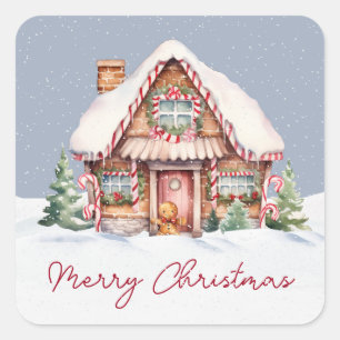 Merry Christmas Gingerbread House Square Sticker