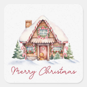 Merry Christmas Gingerbread House Square Sticker