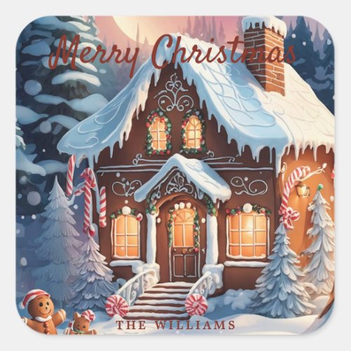 Merry Christmas Gingerbread House  Square Sticker