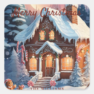 Merry Christmas Gingerbread House Square Sticker