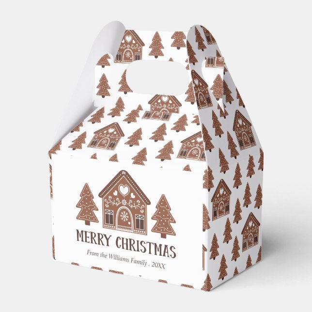 Merry Christmas Gingerbread House & Trees Favor Boxes (Front Side)
