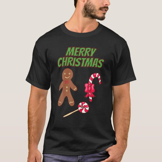 Merry Christmas Gingerbread man Bakery Candy cane  T-Shirt (Front)