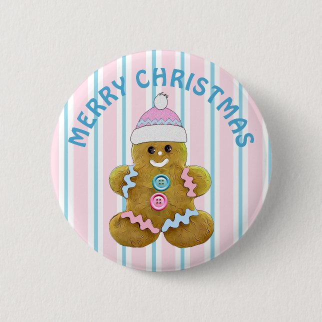 Merry Christmas Gingerbread man Button (Front)