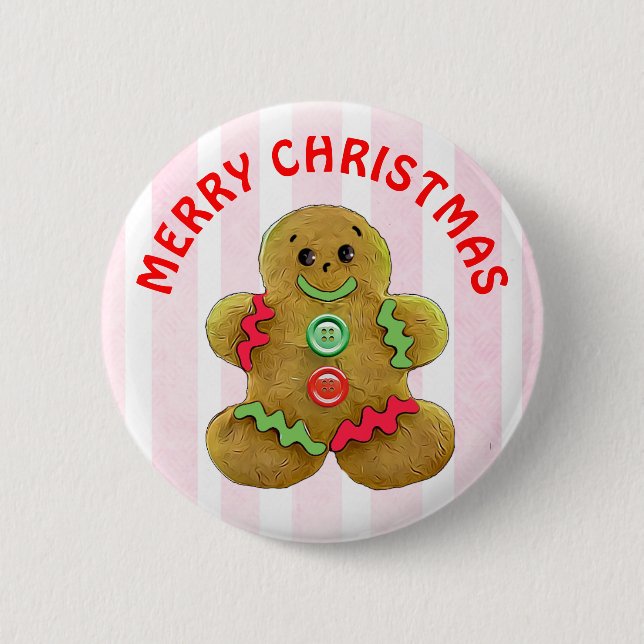 Merry Christmas Gingerbread man Button (Front)