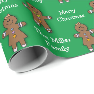 Merry Christmas Gingerbread Man Green Custom Wrapping Paper