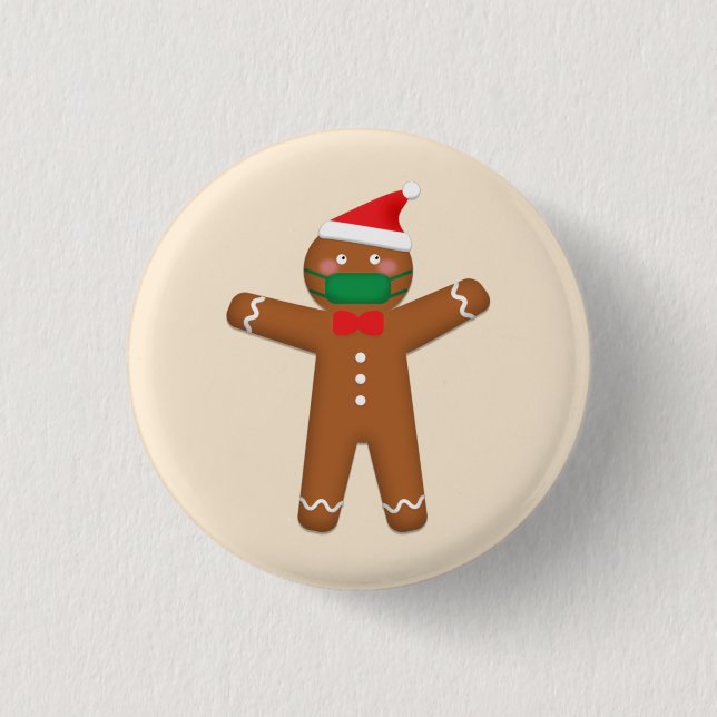 Merry Christmas Gingerbread Man in Face Mask 2020 Button (Front)