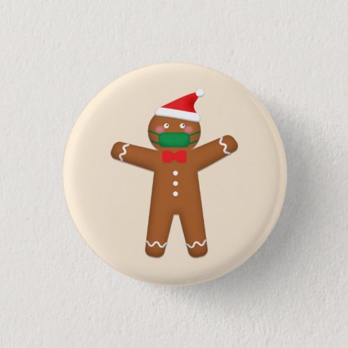 Merry Christmas Gingerbread Man in Face Mask 2020 Button