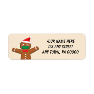 Merry Christmas Gingerbread Man in Face Mask 2020 Label