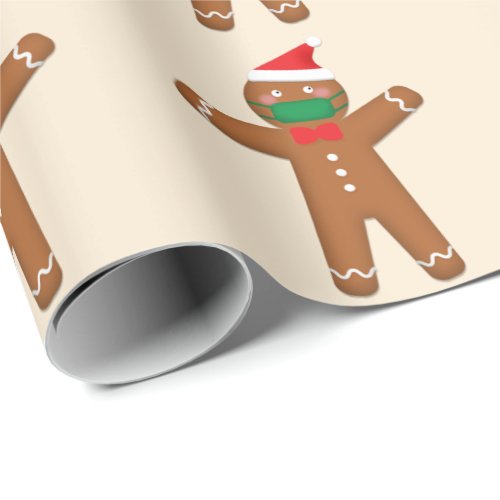 Merry Christmas Gingerbread Man in Face Mask 2020 Wrapping Paper