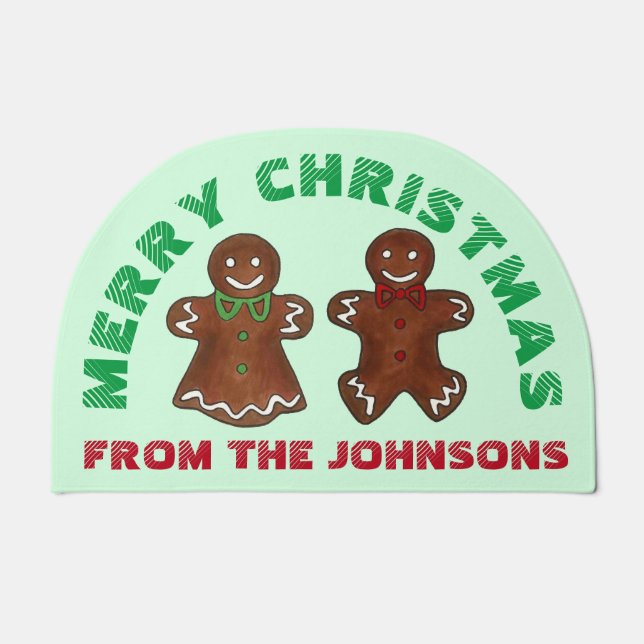 Merry Christmas Gingerbread Man Lady Xmas Cookie Doormat (Front)