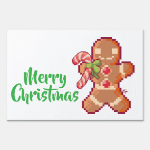 Merry Christmas, GingerBread man, pixel art  Sign