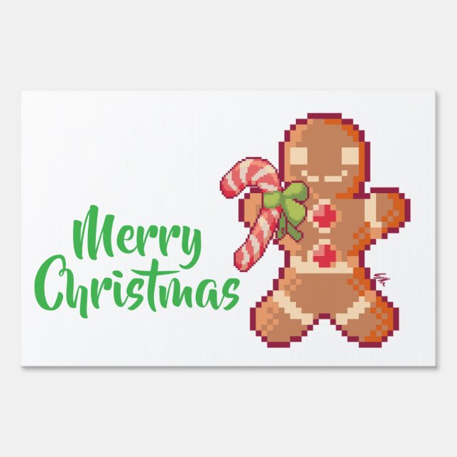 Merry Christmas, GingerBread man, pixel art  Sign (Front)