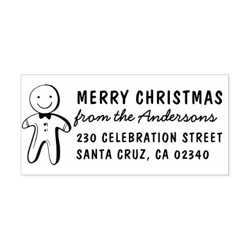 Merry Christmas Gingerbread Man Return Address Rubber Stamp