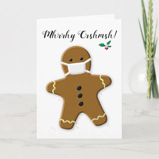 Merry Christmas Gingerbread Man with Face Mask Holiday Card | Zazzle