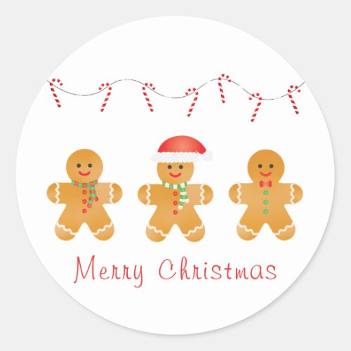 Merry Christmas Gingerbread Men Classic Round Sticker