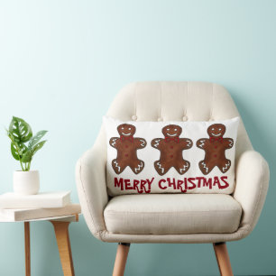 Merry Christmas Gingerbread Men Cookies Holiday Lumbar Pillow