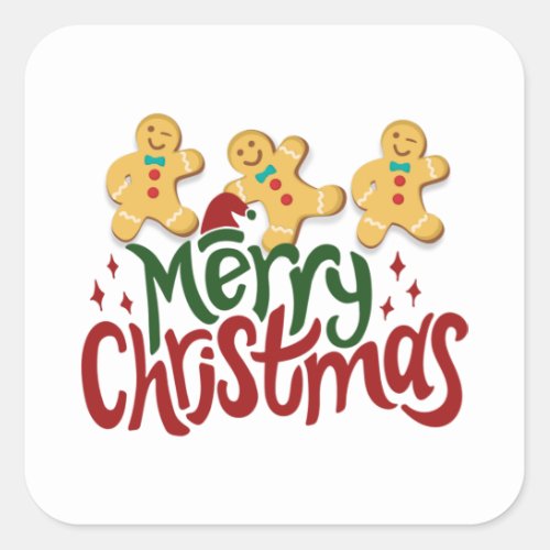  Merry Christmas Gingerbread Men Dancing Ginger Square Sticker