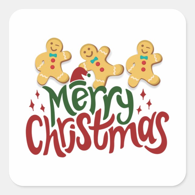  Merry Christmas Gingerbread Men, Dancing Ginger Square Sticker (Front)