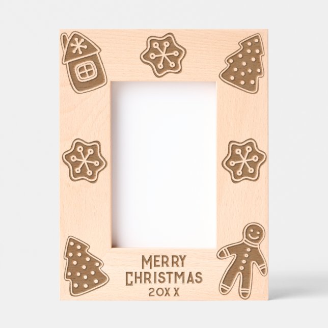 Merry Christmas Gingerbread Men Family Photo Engraved Frames (Front)