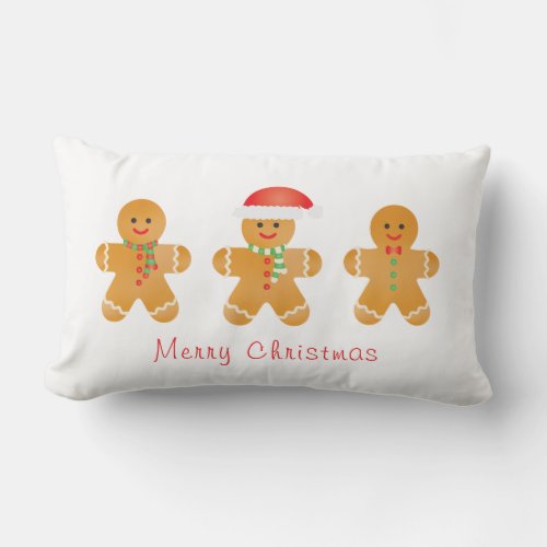 Merry Christmas Gingerbread Men Lumbar Pillow