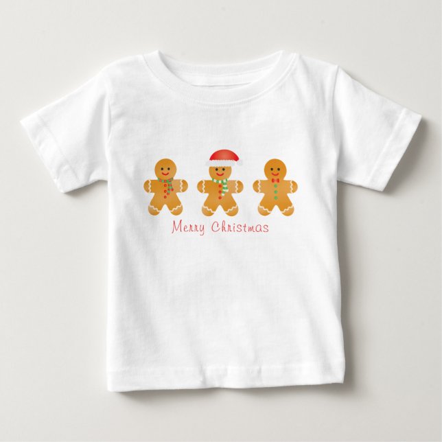 Merry Christmas Gingerbread Men Santa Hat Baby T-Shirt (Front)