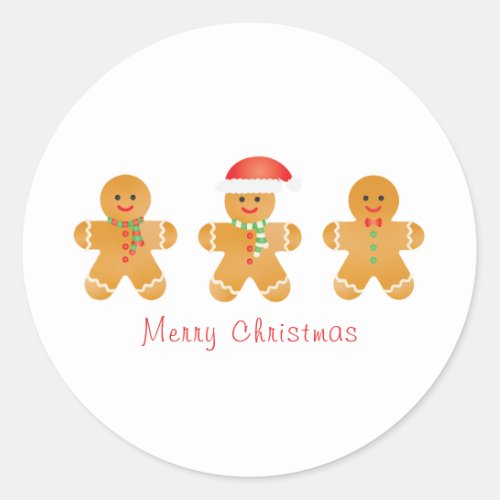 Merry Christmas Gingerbread Men Santa Hat Classic Round Sticker
