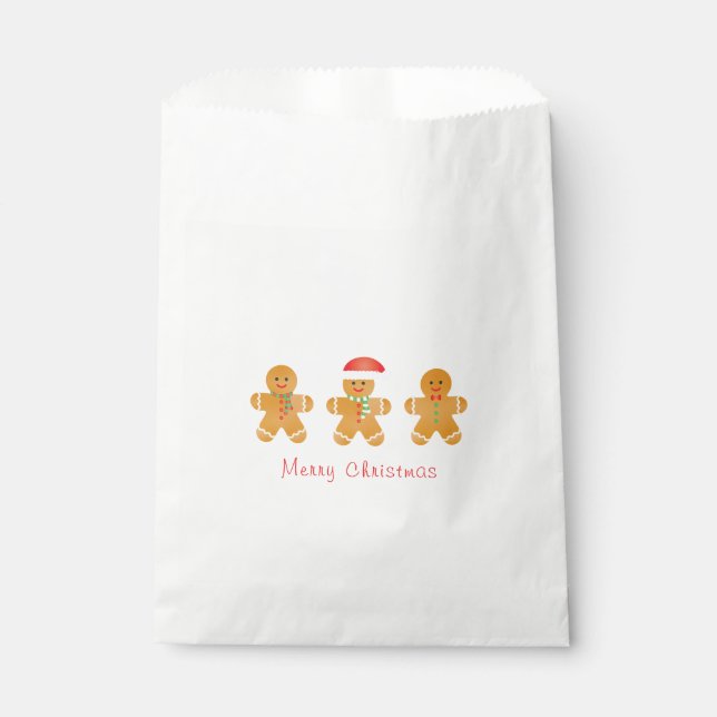 Merry Christmas Gingerbread Men Santa Hat Favor Bag (Front)