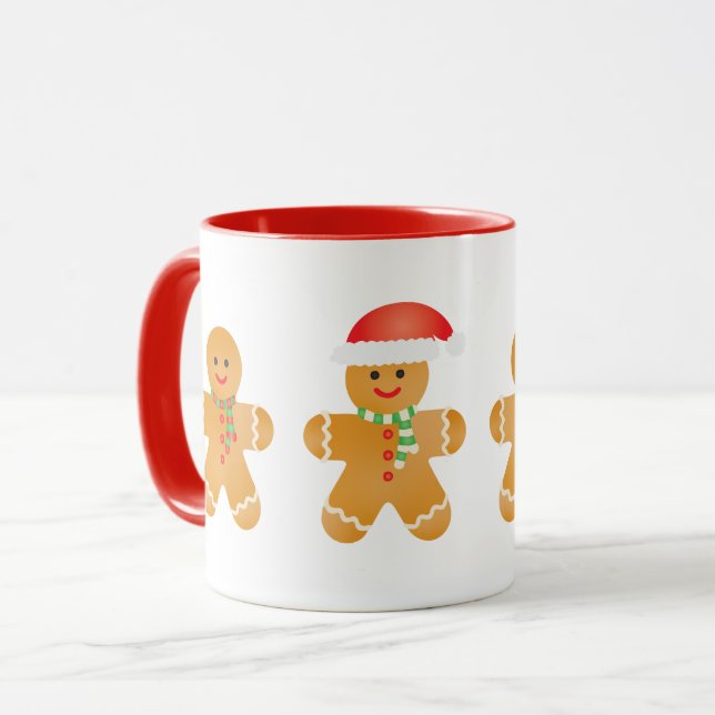 Merry Christmas Gingerbread Men Santa Hat Mug (Front Left)