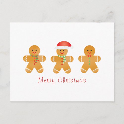 Merry Christmas Gingerbread Men Santa Hat Postcard