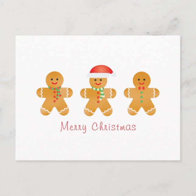 Merry Christmas Gingerbread Men Santa Hat Postcard (Front)