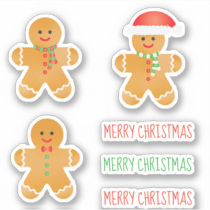 Merry Christmas Gingerbread Men Santa Hat Sticker
